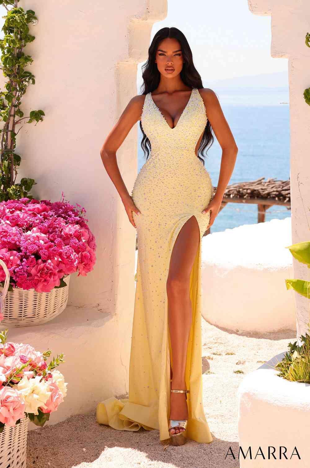Amarra 89835 sleeveless high slit formal dress front view