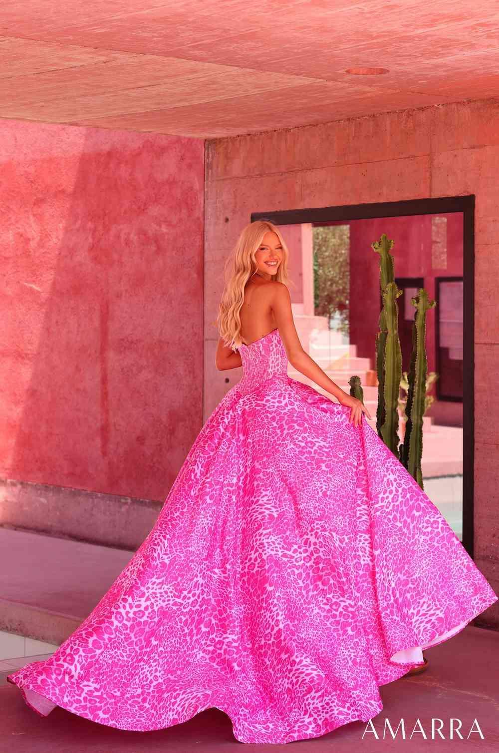 Amarra 89857 full skirt print prom gown back view