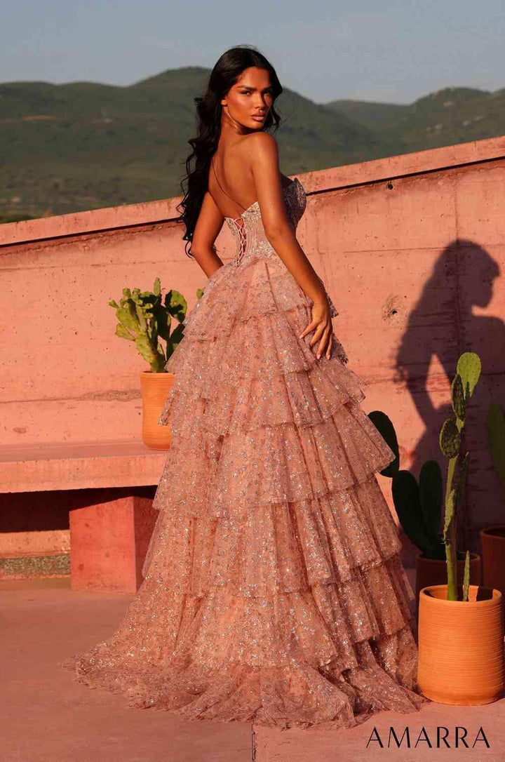 Amarra 89897 lace-up back ruffle gown back view