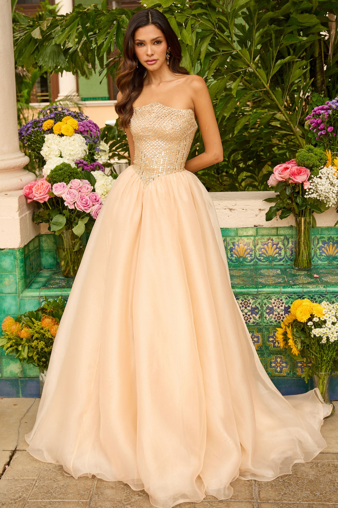 Ava Presley 47255 - Couture Beaded Organza Ballgown - FOSTANI.com