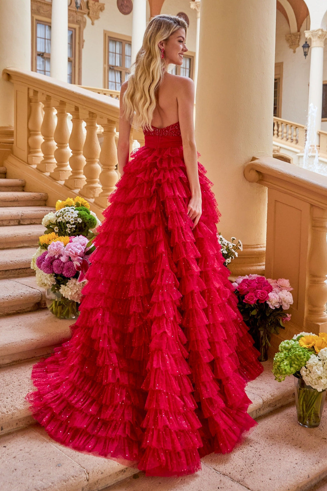Ava Presley 47258 - Beaded Bodice Tiered Ball Gown - FOSTANI.com