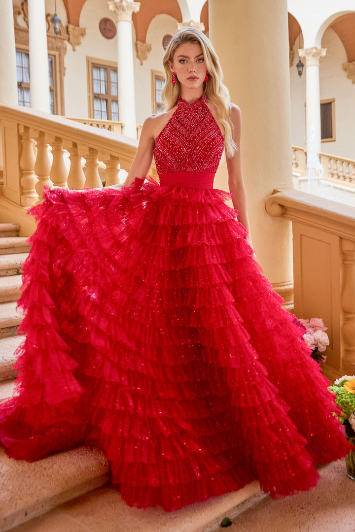 Ava Presley 47258 - Beaded Bodice Tiered Ball Gown - FOSTANI.com