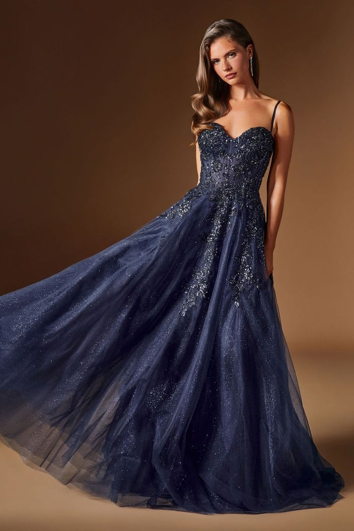 Ladivine C177 Spaghetti Strap Embellished Corset A-Line Ball Gown