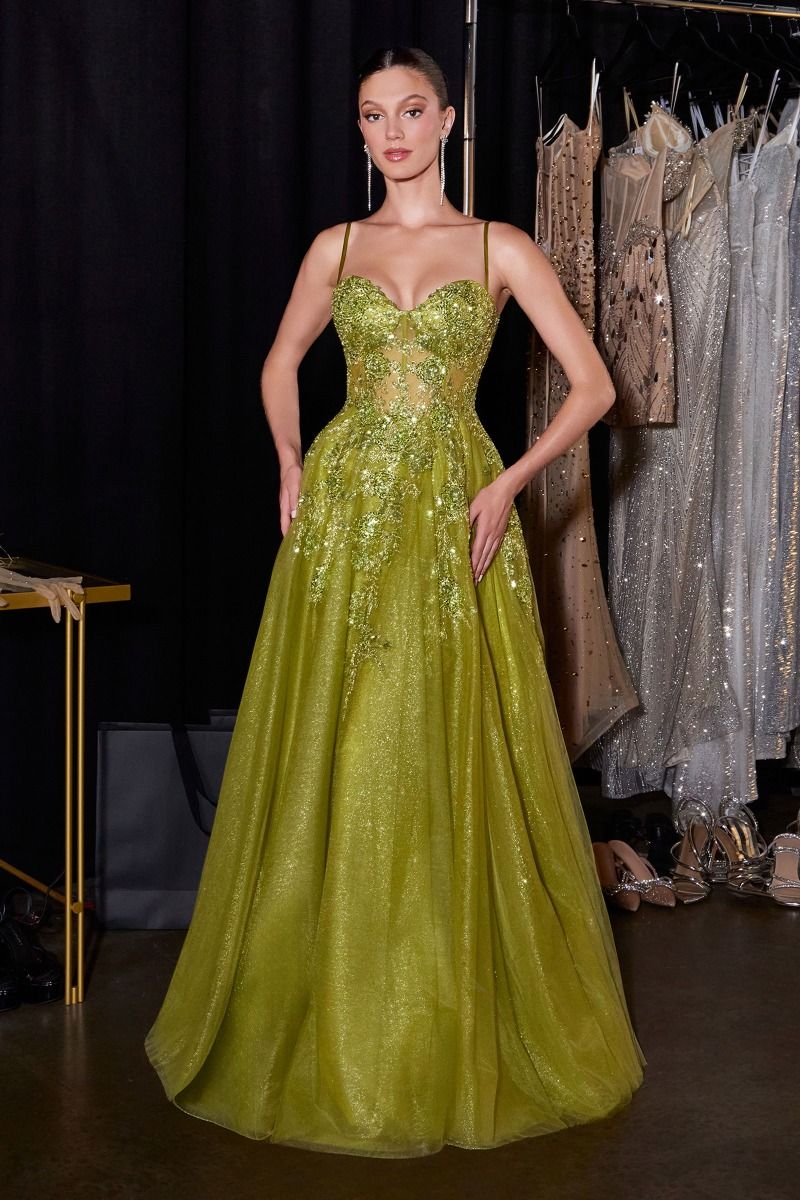 Ladivine C177 Spaghetti Strap Embellished Corset A-Line Ball Gown