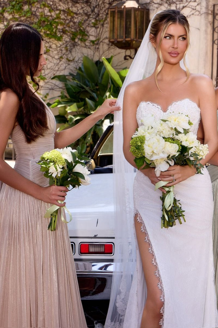Ladivine CDS550W Strapless Glitter Lace High Slit Bridal Gown