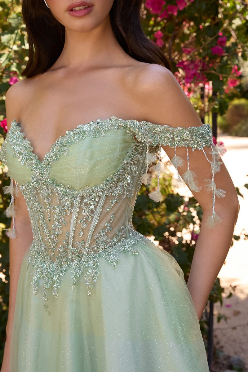 Ladivine CD0247 off-shoulder corset short homecoming dress off-shoulder sweetheart corset bodice detail