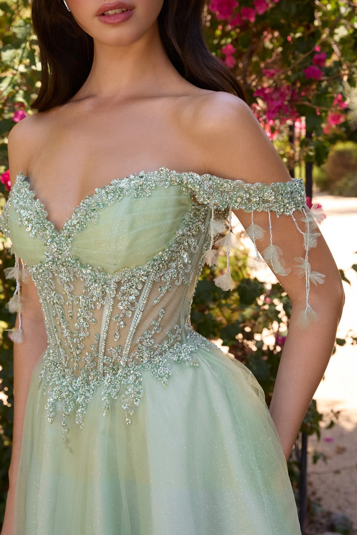 Ladivine CD0247 off-shoulder corset short homecoming dress off-shoulder sweetheart corset bodice detail