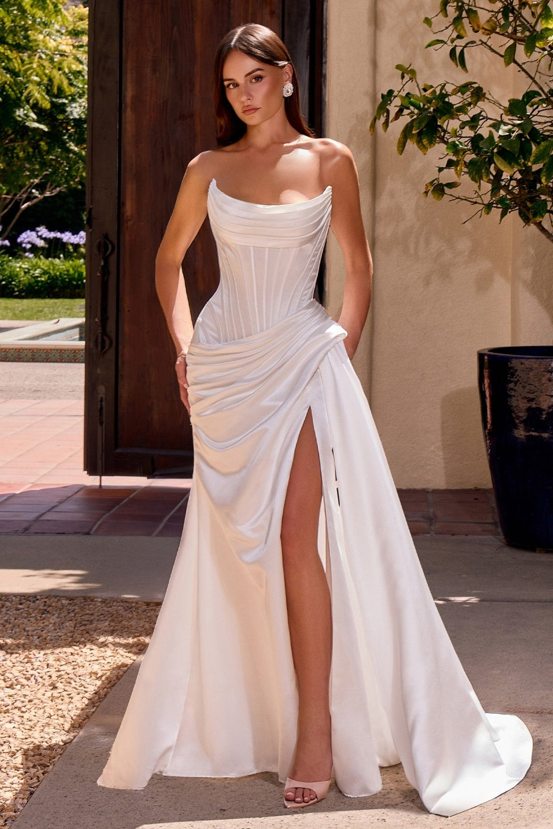Ladivine CD636W beaded sheer corset mermaid bridal gown in off white
