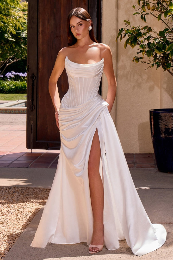 Ladivine CD636W beaded sheer corset mermaid bridal gown in off white