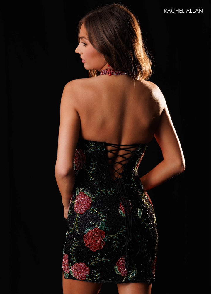 Rachel Allan 40662 Sweetheart Neckline Strapless Lace-Up Beaded Floral Bodycon Dress