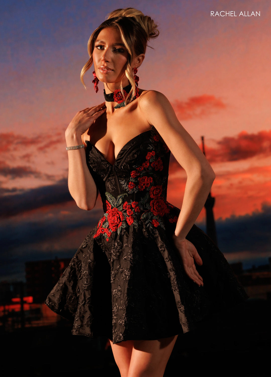 Rachel Allan 40774 Floral Appliqué Homecoming Dress
