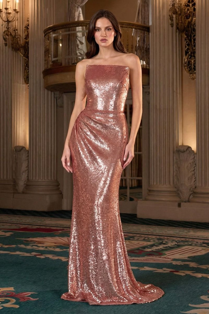 Ladivine J904 Strapless Sequin Mermaid Gown with Ruched Waist