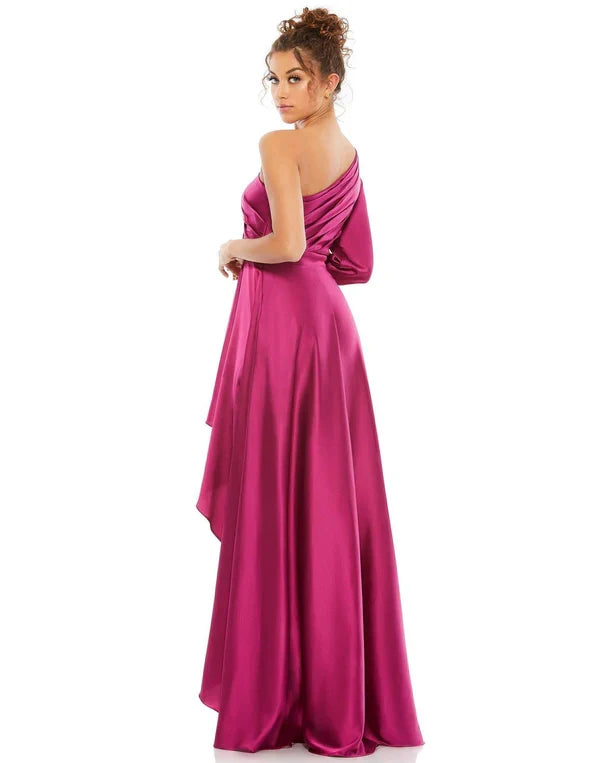 Mac Duggal 49141 Long Sleeve One Shoulder Satin High Low A-line Gown