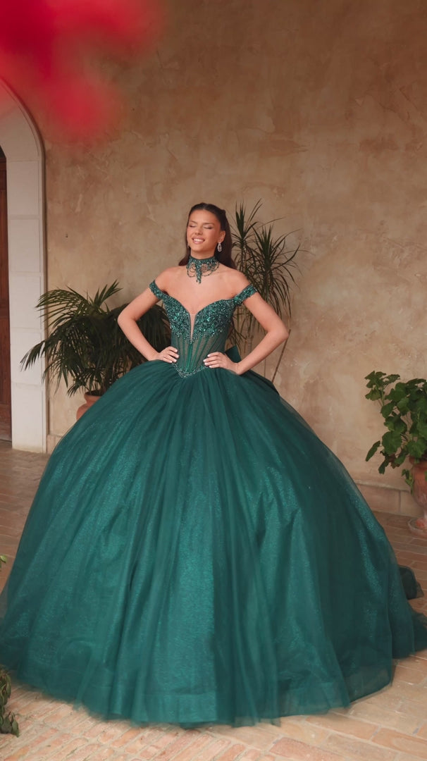 Amarra 54103 Off Shoulder Sheer Corset Quinceañera Ball Gown