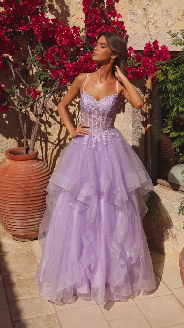 AMARRA 89504 Plum Glitter Tulle Prom Dress 2026