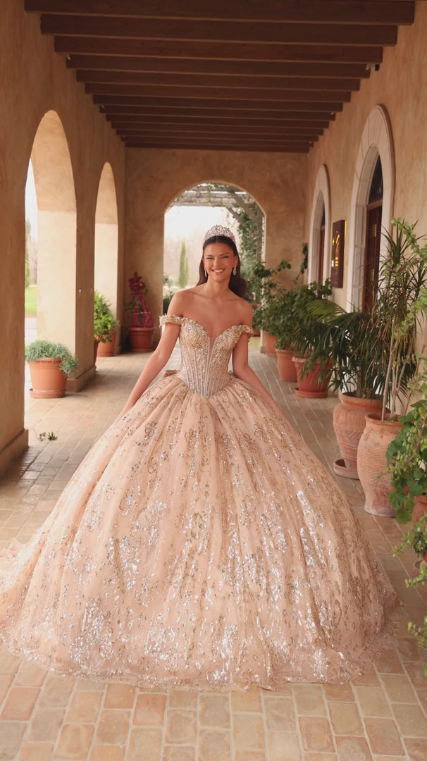 Amarra 54117 Sequin Floral Off Shoulder Quinceañera Ball Gown