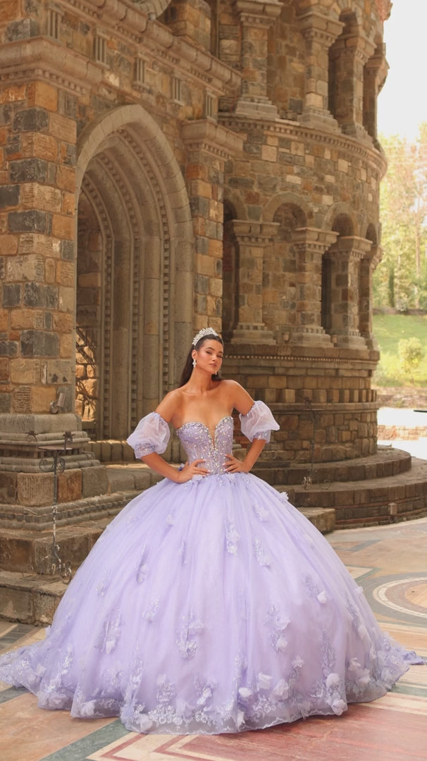 Amarra 54242 Puff Sleeve Plunging Sweetheart Quinceañera Ball Gown
