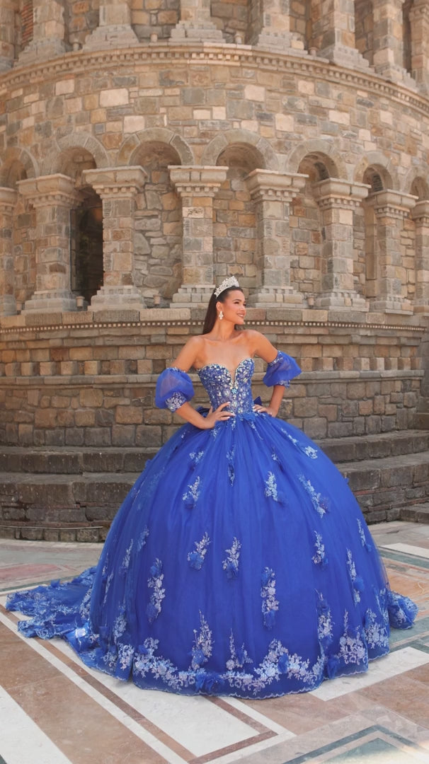 Amarra 54242 Puff Sleeve Plunging Sweetheart Quinceañera Ball Gown