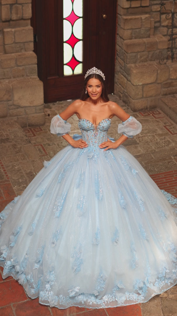 Amarra 54242 Puff Sleeve Plunging Sweetheart Quinceañera Ball Gown