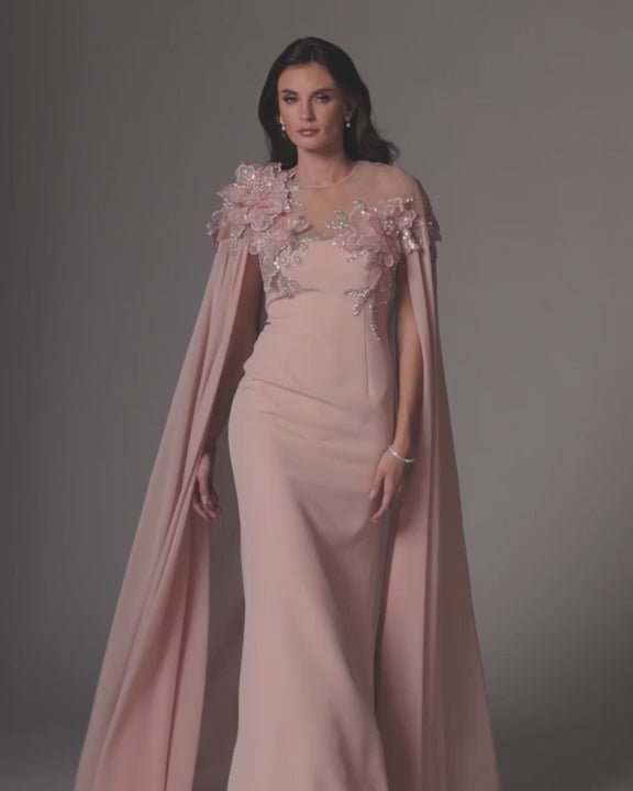 Mac Duggal 11942 Embellished Crepe Gown With Chiffon Cape video