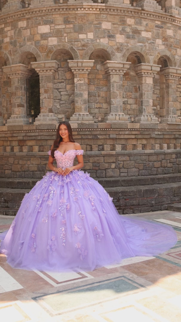 Amarra 54231 Off Shoulder 3D Floral Quinceañera Ball Gown