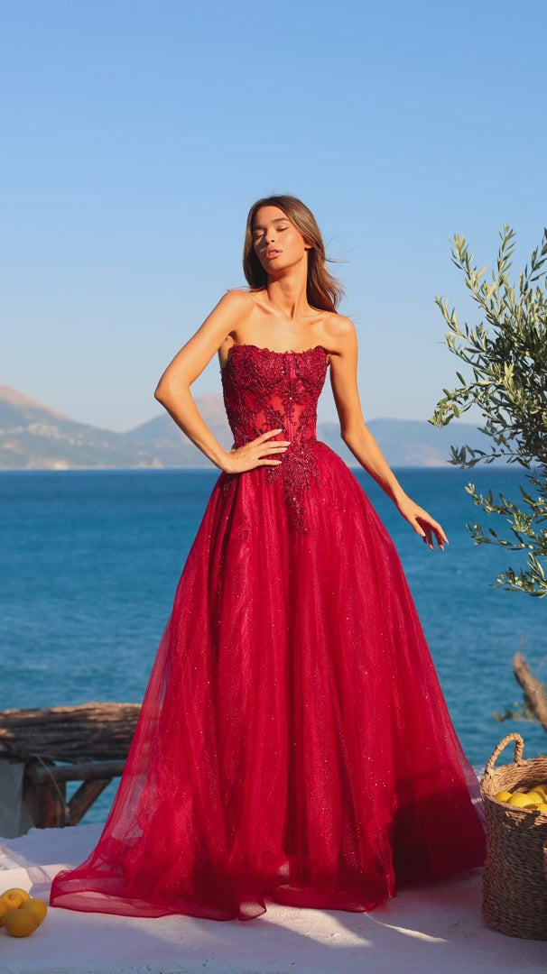 AMARRA 89486 Strapless Glitter Tulle Prom Dress 2026