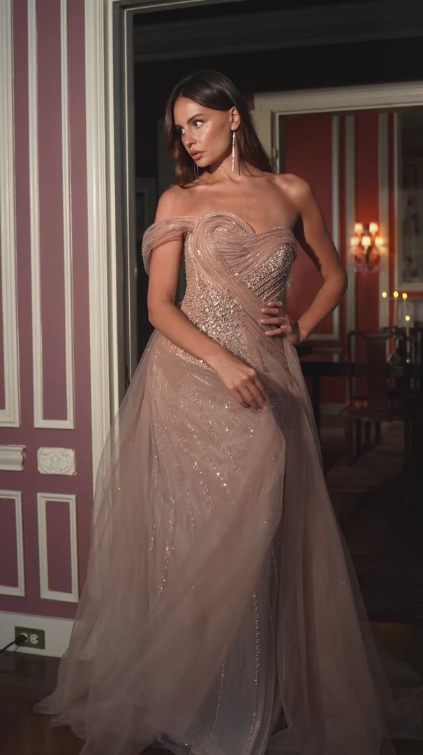 Ladivine CC506 Glitter One Shoulder Overskirt Dress
