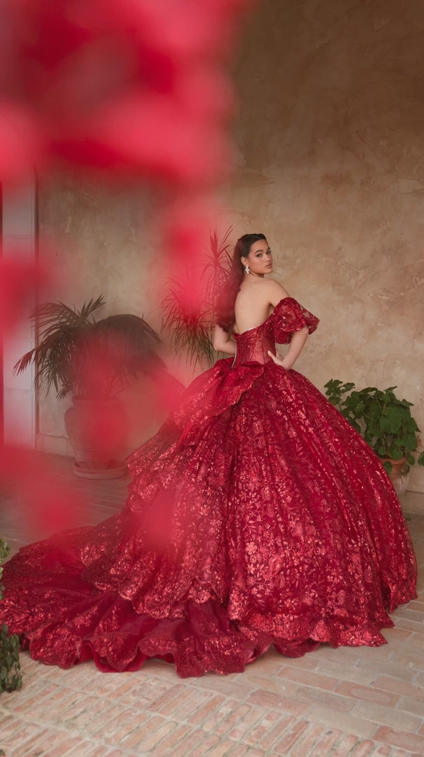 Amarra 54109 Detachable Puff Sleeve Quinceañera Ball Gown