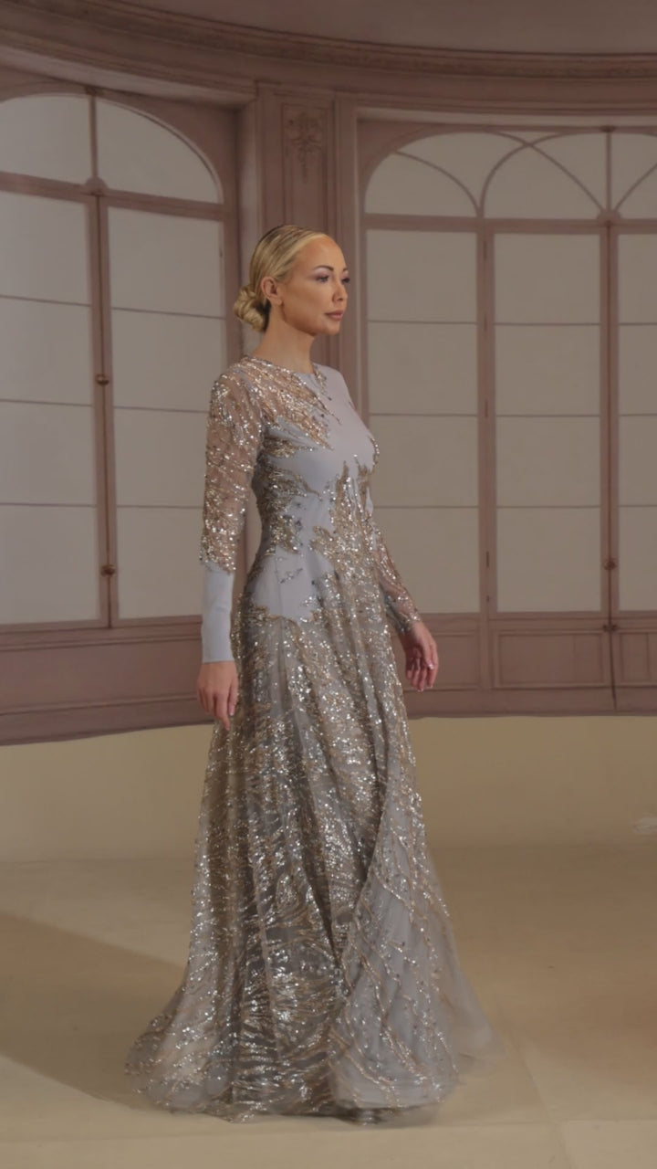 Reverie Couture FW291 Long Sleeve Beaded Dress