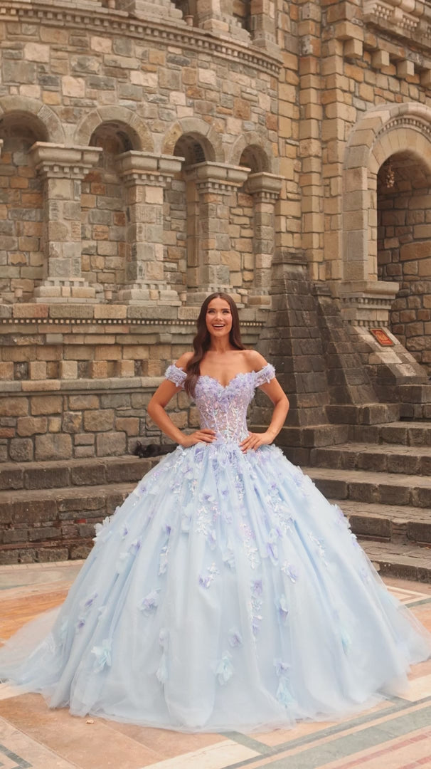 Amarra 54231 Off Shoulder 3D Floral Quinceañera Ball Gown