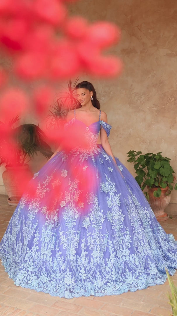 Amarra 54111 Pleated Sweetheart 3D Floral Quinceañera Ball Gown