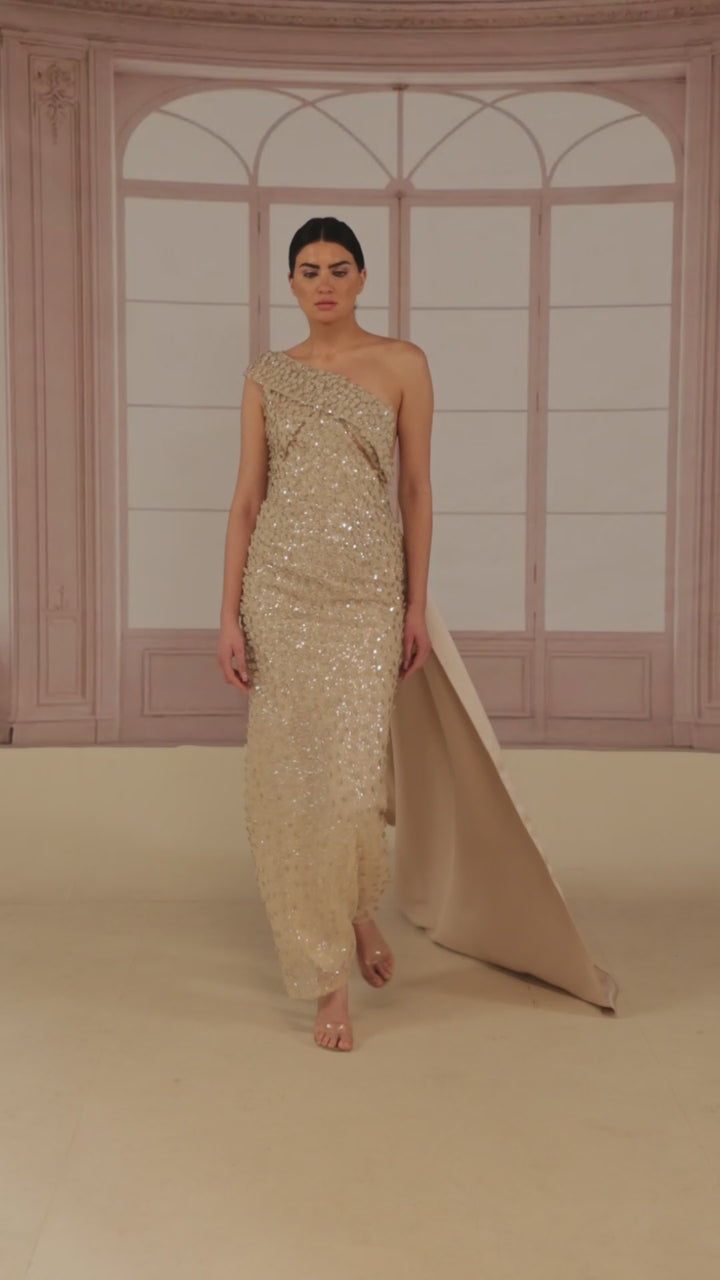 Reverie Couture FW280 Embellished One-Shoulder Dress