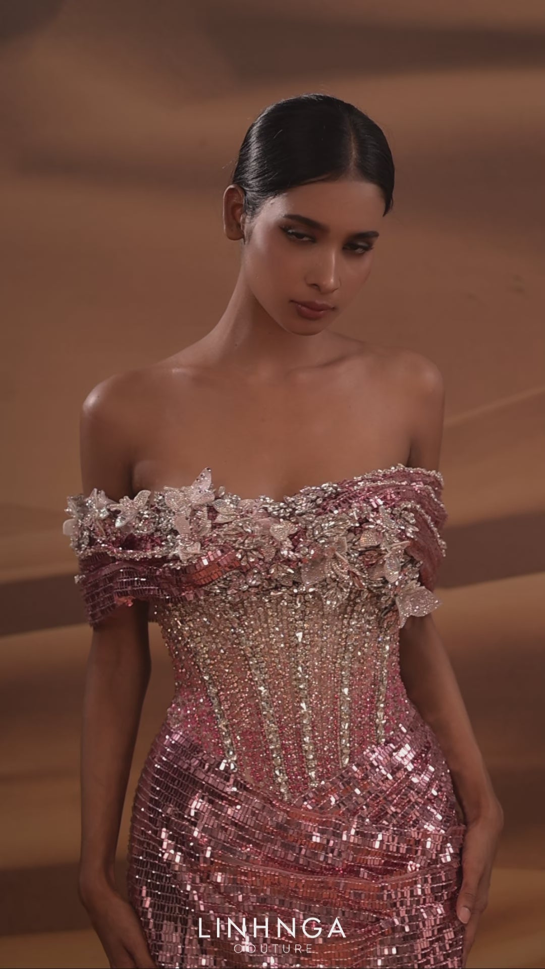 Linh Nga LXBCT188 Sequin Couture Dress