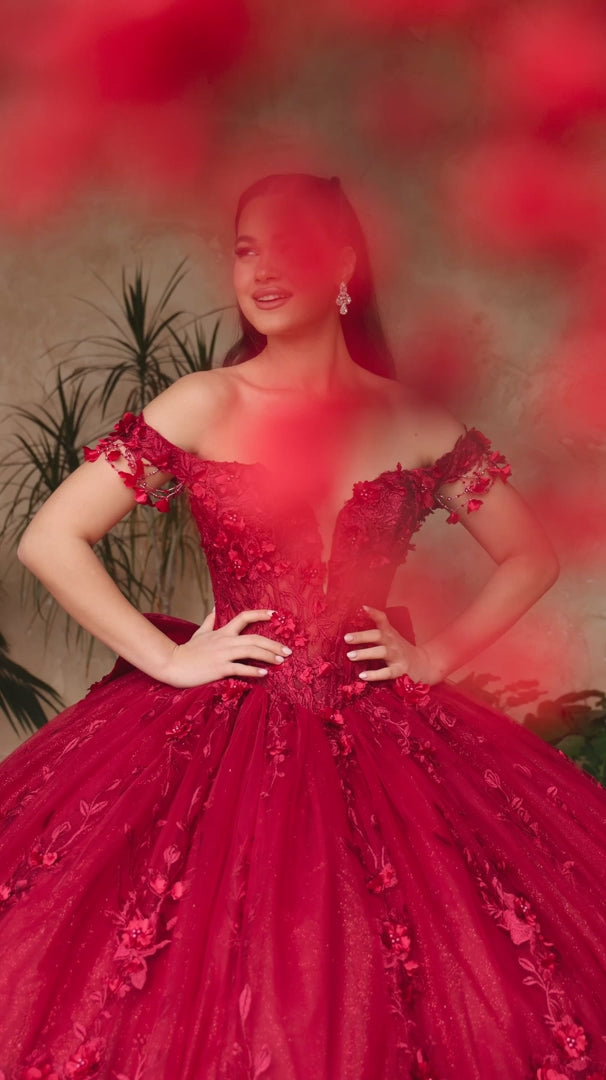 Amarra 54125 Off Shoulder 3D Floral Quinceañera Ball Gown