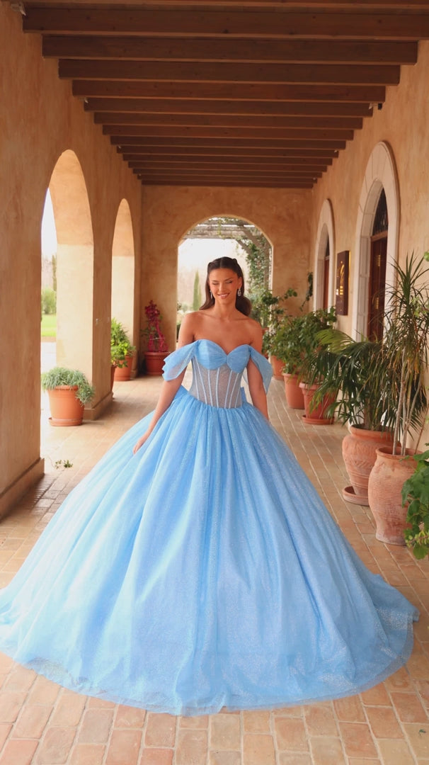 Amarra 54107 Sheer Corset Off Shoulder Quinceañera Ball Gown