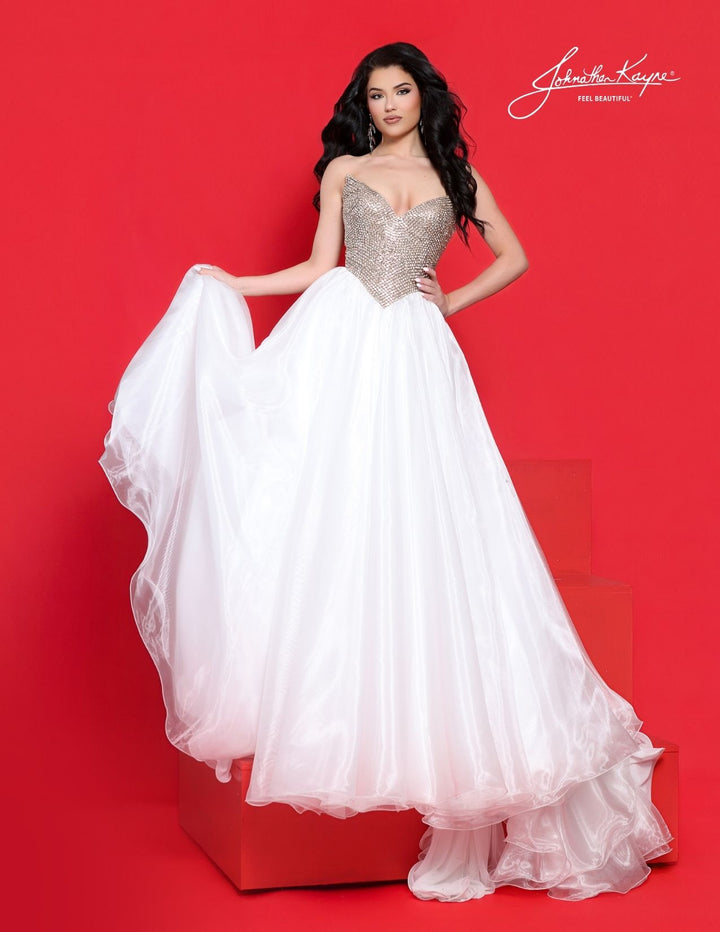 Johnathan Kayne 3325 strapless crystal bodice ball gown front view