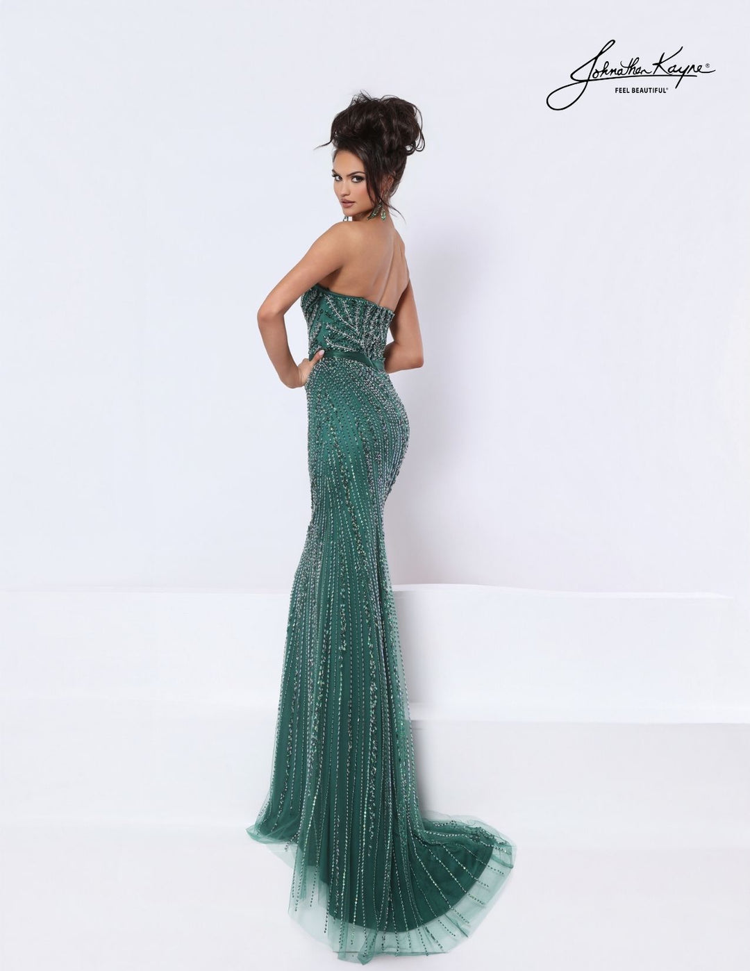 Johnathan Kayne 3378 beaded evening gown with detachable bolero without bolero back view