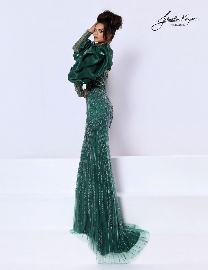 Johnathan Kayne 3378 beaded evening gown with detachable bolero back view