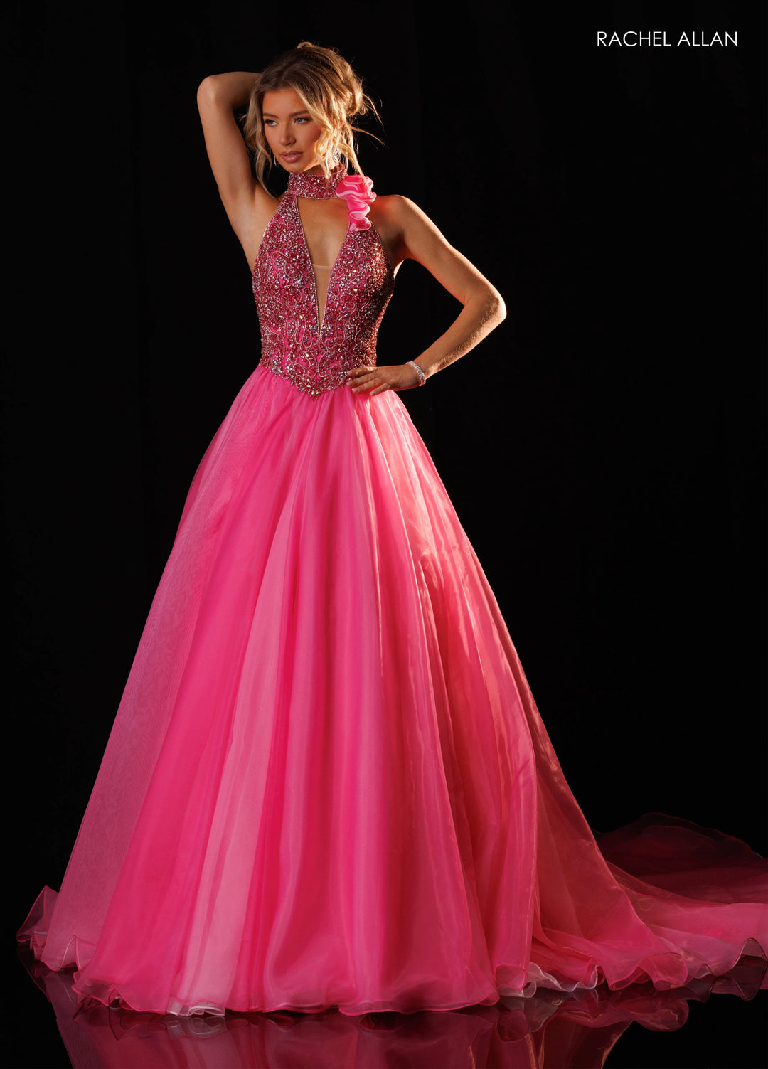 Rachel Allan 50420 Plunging Halter Ball Gown Pageant Dress - FOSTANI.com