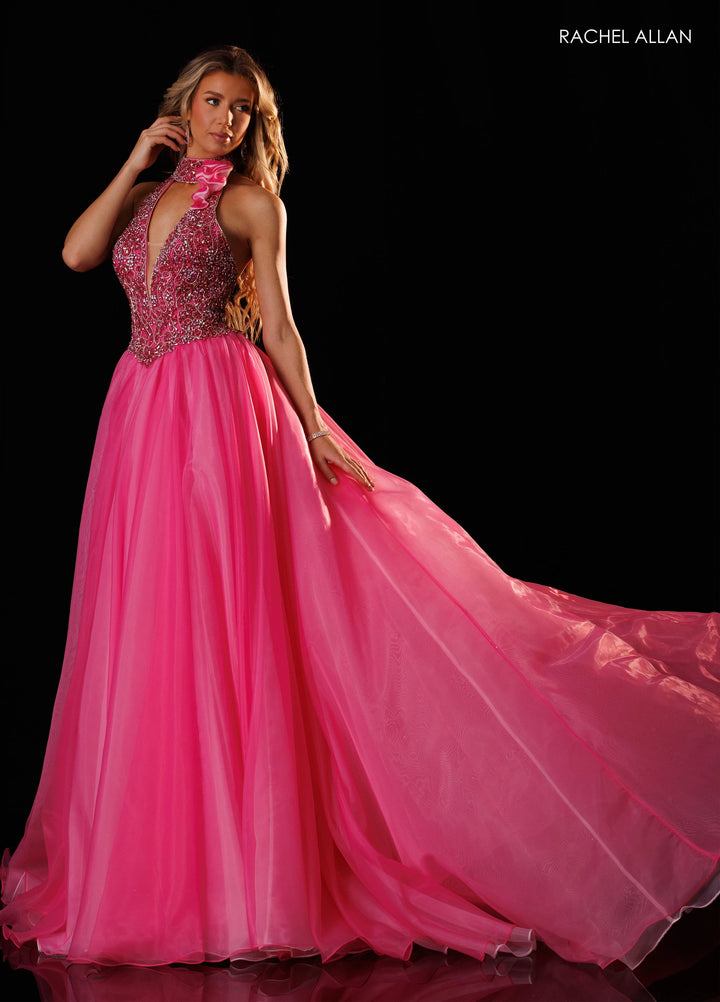 Rachel Allan 50420 Plunging Halter Ball Gown Pageant Dress - FOSTANI.com