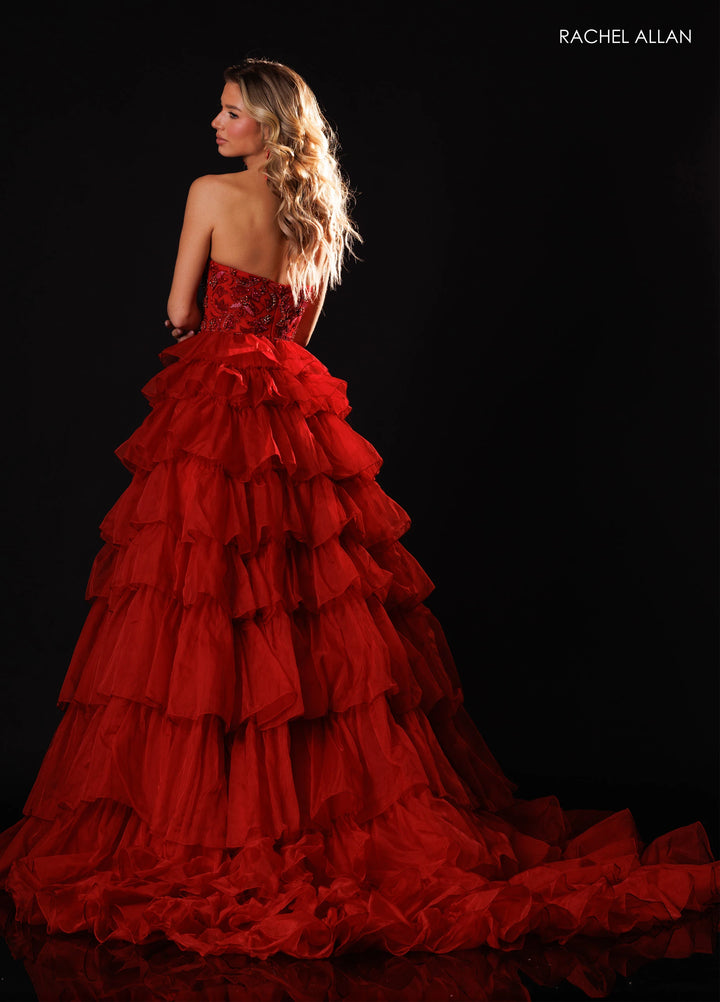 Rachel Allan 50431 Strapless Tiered Ruffle Ball Gown Pageant Dress - FOSTANI.com