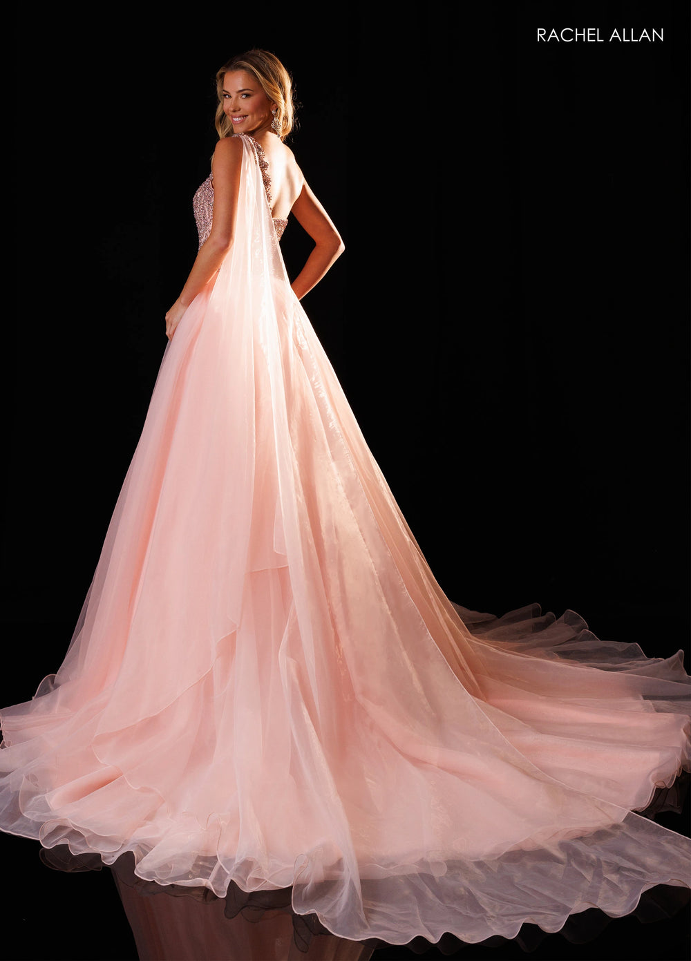Rachel Allan 50445 Beaded Sweetheart Ball Gown Pageant Dress with Cape - FOSTANI.com