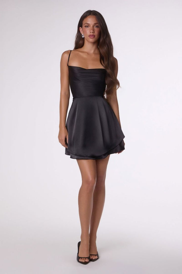Amoris T616 Draped Neckline Sleeveless Structured Bodice Dress