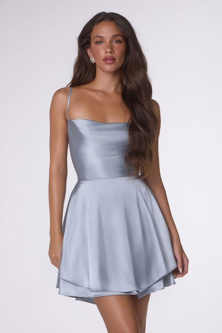 Amoris T616 Draped Neckline Sleeveless Structured Bodice Dress