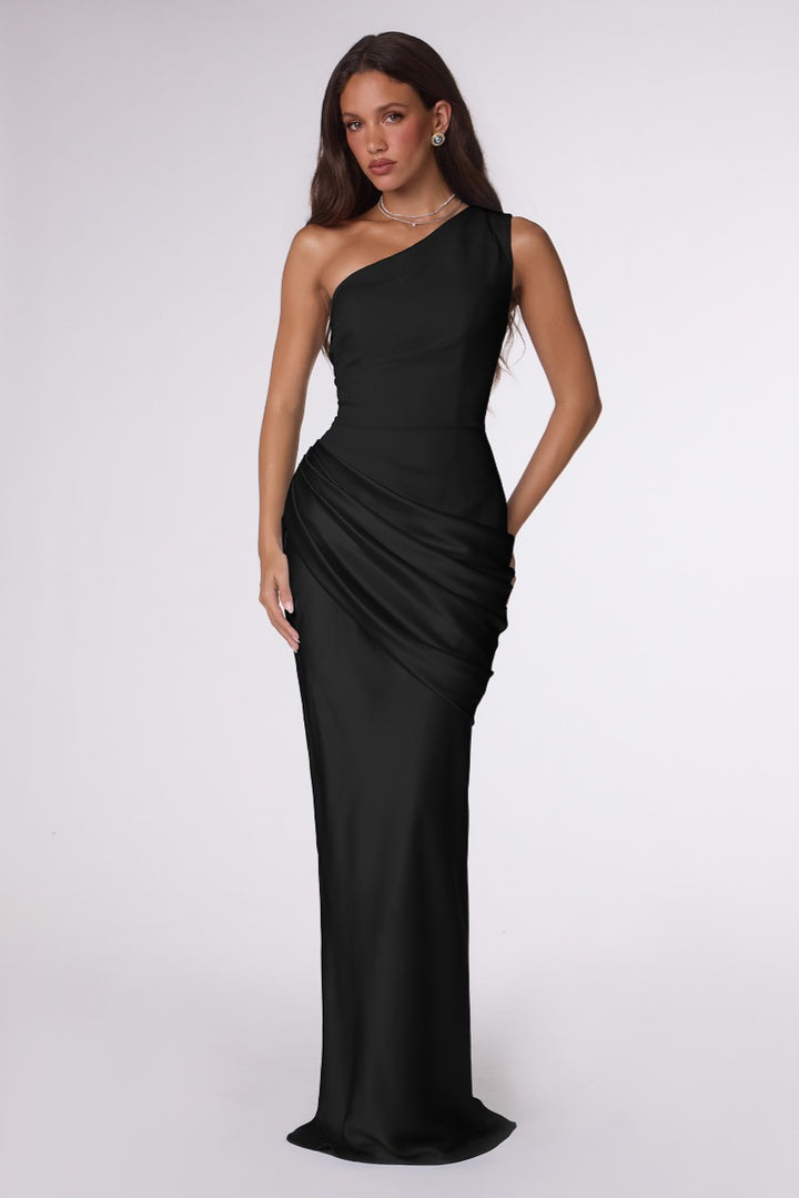 Amoris T748 one shoulder bridesmaid dress studio front view