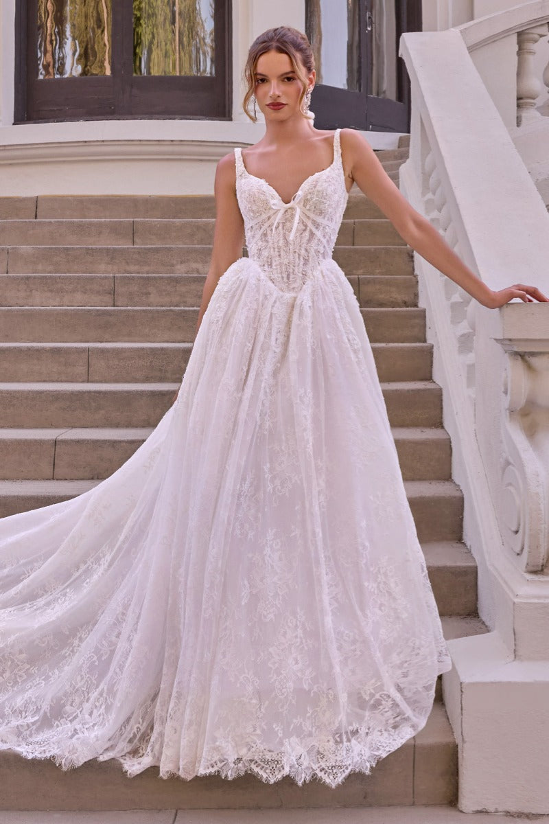Andrea & Leo Couture WL073 off white lace A-line bridal gown, front view