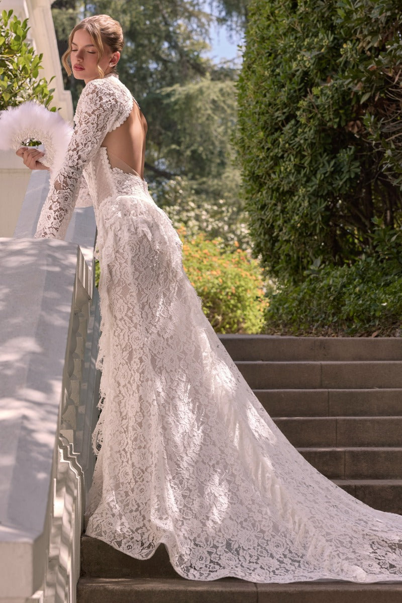 Andrea & Leo Couture WL074 side view with sweeping train