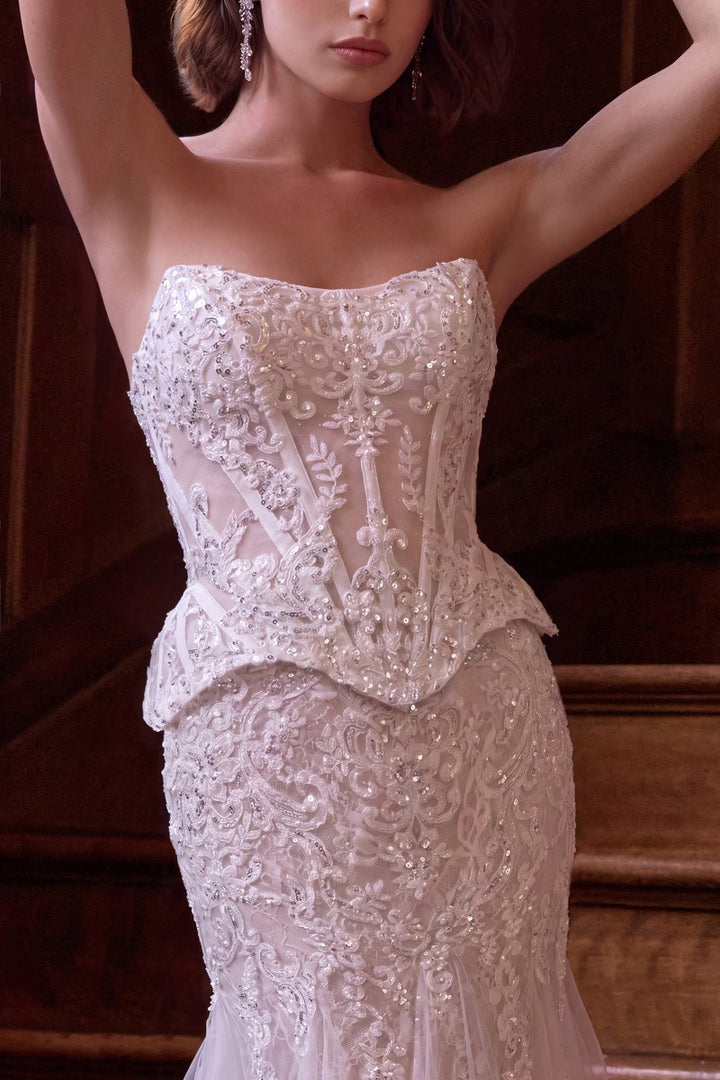Andrea & Leo Couture WL091 beaded lace corset bodice detail