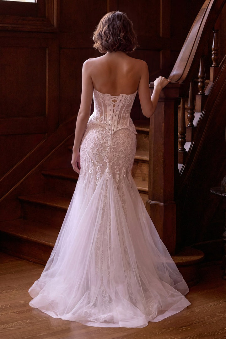 Andrea & Leo Couture WL091 bridal gown with covered button back, back view