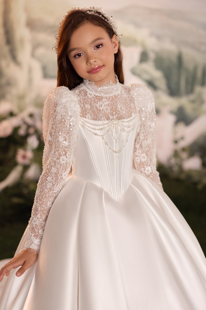 Pentelei 3900 Sequin Lace Cathedral Train Ball Gown Kids